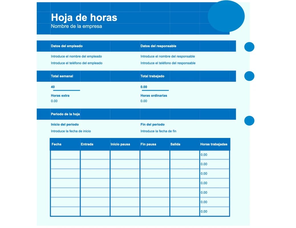 Vista previa de la plantilla básica de control de horas en Excel