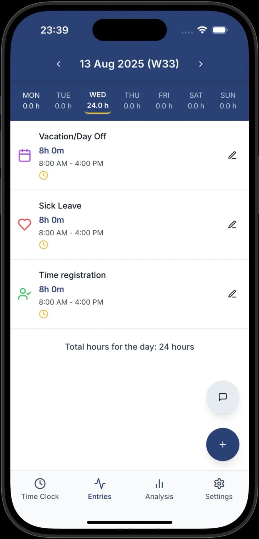 Hoja de horas detallada